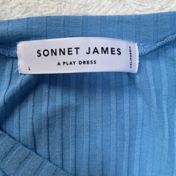 Sonnet James A Play Dress Long Sleeve Tunic Shirt Top Sz Large Ribbed Knit Blue - Picture 7 of 9